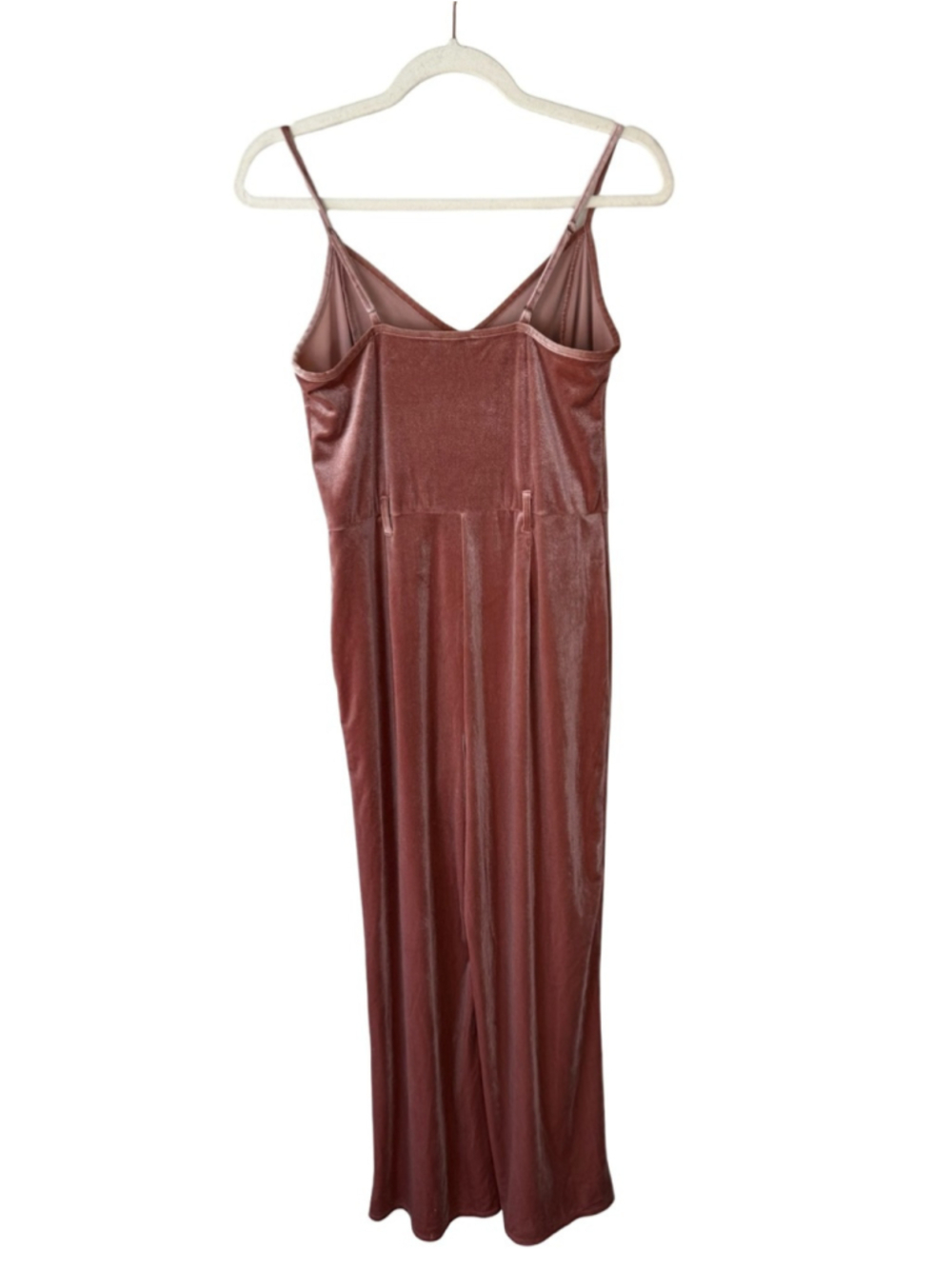 Forever 21 Dusty Rose Velvet V-Neck Wide-Leg Jumpsuit Size L Y2K Wedding - Picture 3 of 12
